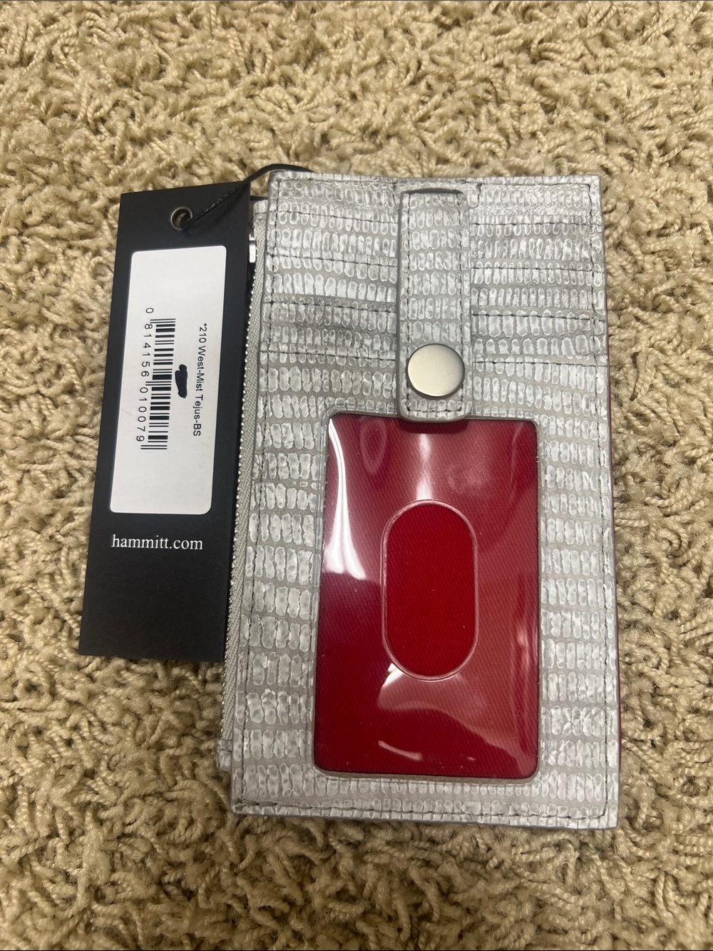 Hammitt Silver Textured Leather Phone Wallet with Red ID Window